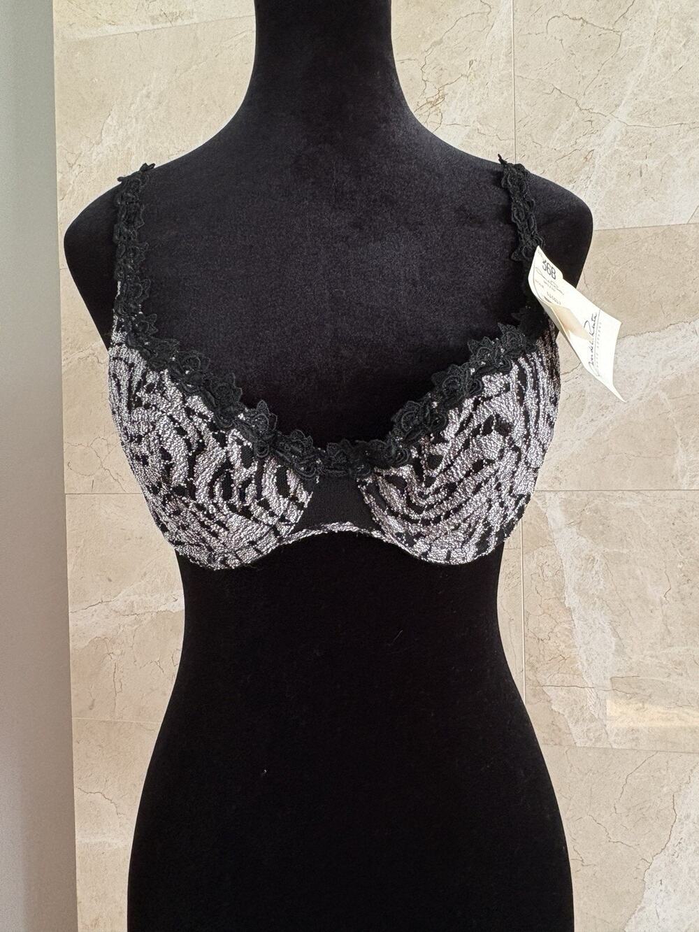 VTG 90s Oscar De La Renta Bra — 36B Black Silver Lace Underwire Lingerie NWT
